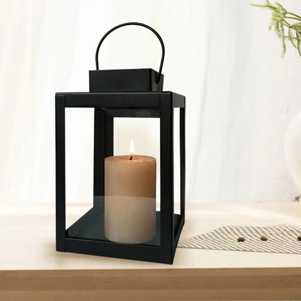 lanterne moderne transparente noire anneaux métalliques bougie extérieure décoration maison suspendueextérieur