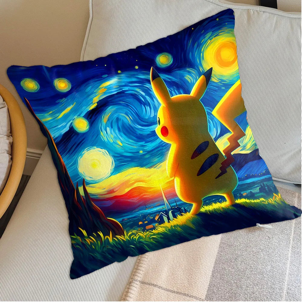 taies d'oreiller imprimées pikachu pokémon décoratives pop art cartoon lit voiture 45x45 cm