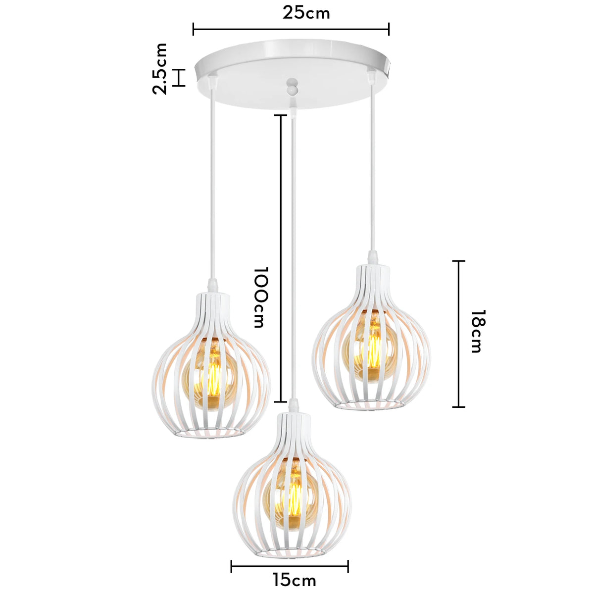 Suspension lumineuse industrielle moderne métal noir blanc abat jour rond grillagé