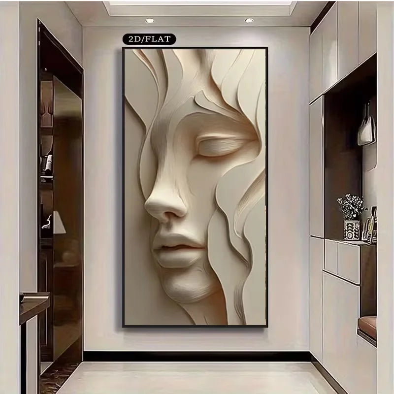 peinture murale abstraite contemporaine texture 3d détails sculpturaux beige clair 30x60cm 40x80cm 50x100cm