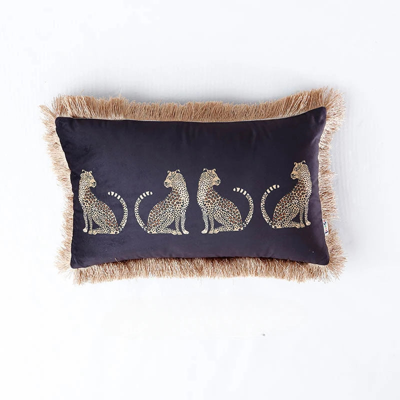 coussin imprimé léopard doré moderne adhésif tassel velours polyester carré decoration 45x45cm 30x50cm