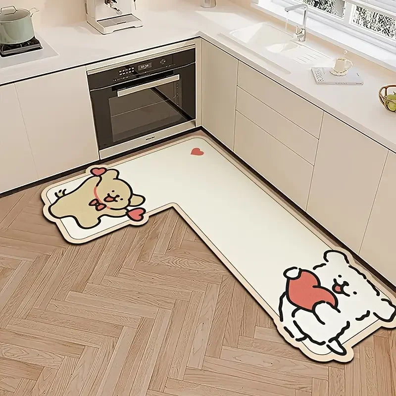 tapis cuisine dessin animé personnages chiens happy time enjoy life polyester antidérapant moderneintérieur