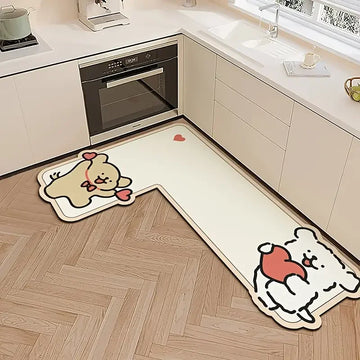 tapis cuisine dessin animé personnages chiens happy time enjoy life polyester antidérapant moderneintérieur