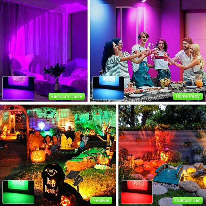 projecteur led rgb étanche ip66 support mural télécommande moderne décoration extérieure 10w 30w 50w