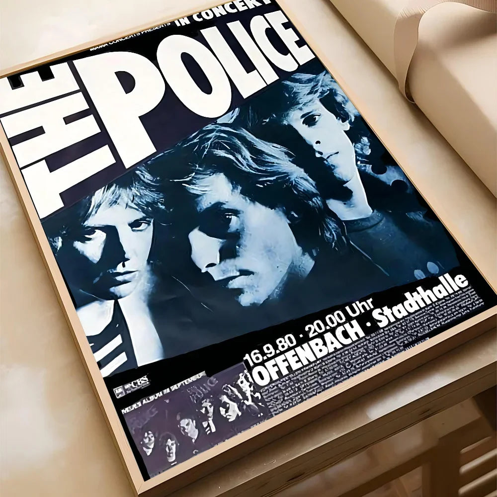 affiche vintage rock groupe police noir blanc bleu jaune salon chambre kawaii déco
