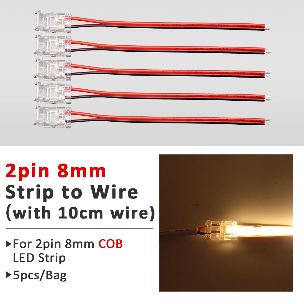 connecteurs ruban led cob smd transparent modernes adhésifs 5mm 8mm 10mm(rgb cct)