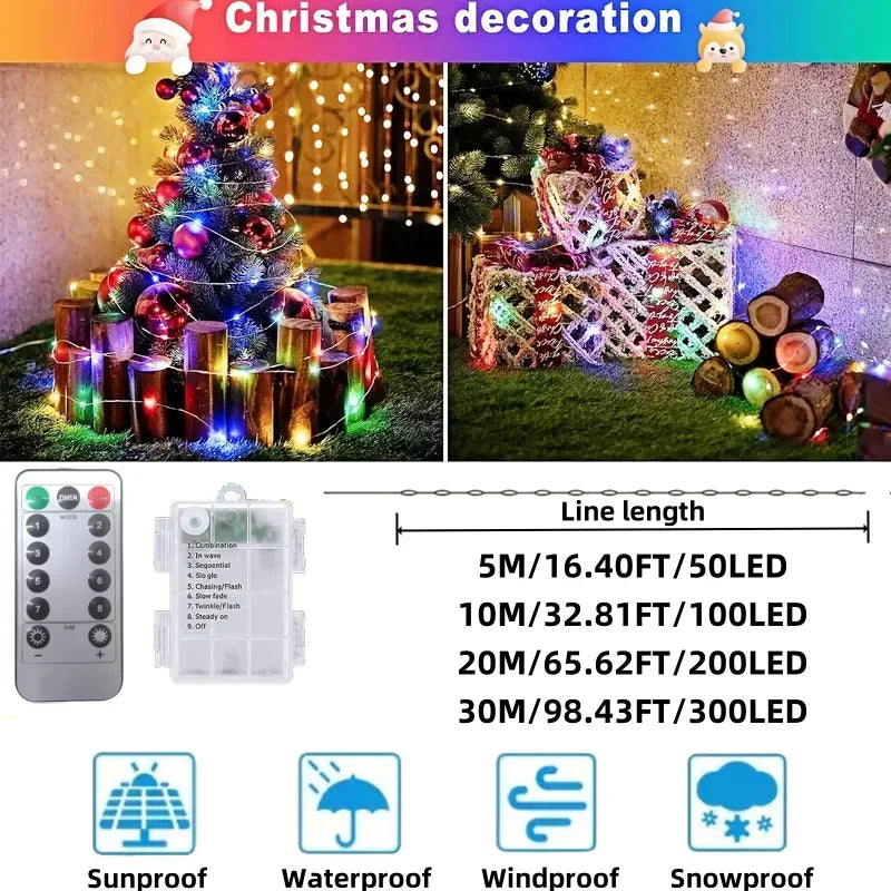 guirlande lumineuse led multicolore 50 100 200 300 led télécommande modes moderne étanche