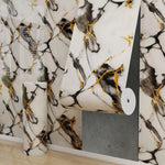papier peint autoadhésif marbre moderne veines dorées résistant l'eau blanc gris or chambre cuisine