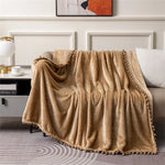 couverture tricotée polyester blanc motif pompons douce hiver décoration chambre coucher