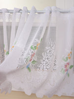 rideau blanc fleurs colorées brodé polyester translucide chambre cuisine fenêtre