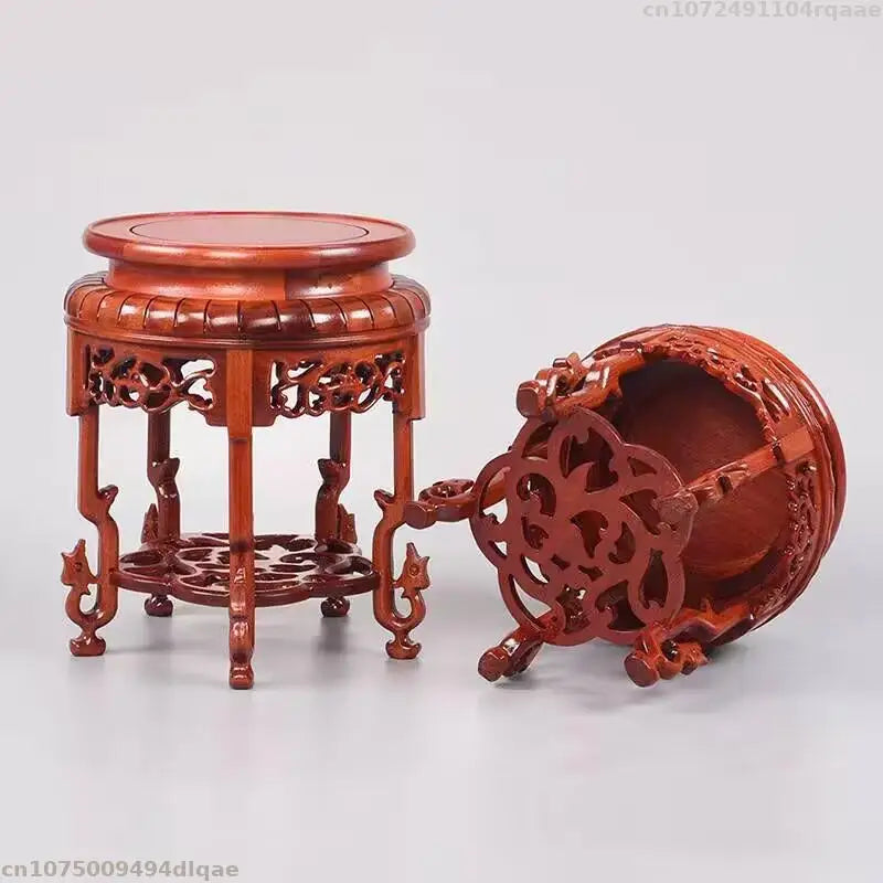 support bois sculpté asiatique traditionnel base plante décoration intérieure vintage trépidation florale complexe