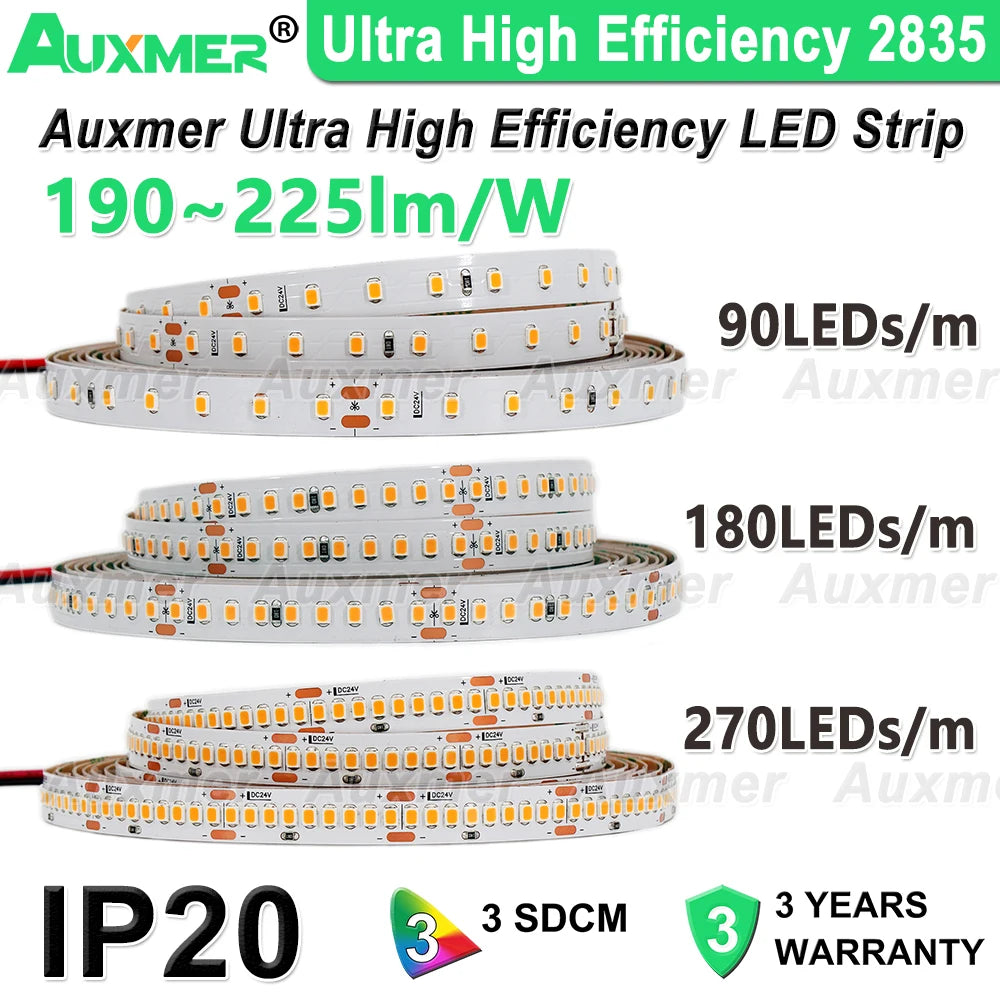 ruban led blanc 24v 2700k adhésif 5m ligne droite moderne 90leds/mètre