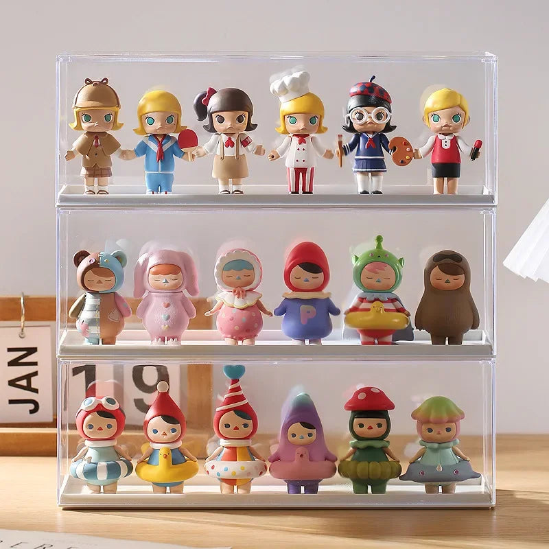 boîte rangement transparente réutilisable moderne organisateur jouets figurines divers cartoon capacité importante anti poussière