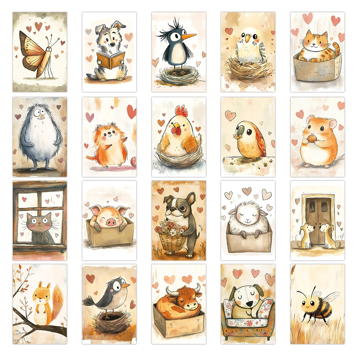 cartes postales animaux mignonnes multicolores dessin animé clips magnétiques decoration murale pieces fêtes cadeaux