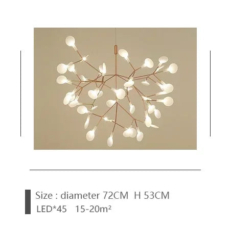 suspension lumineuse moderne branchée feuilles translucides lumière led blanc doré