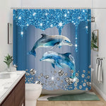 rideau douche bleu dauphins diamants moderne opacité polyester