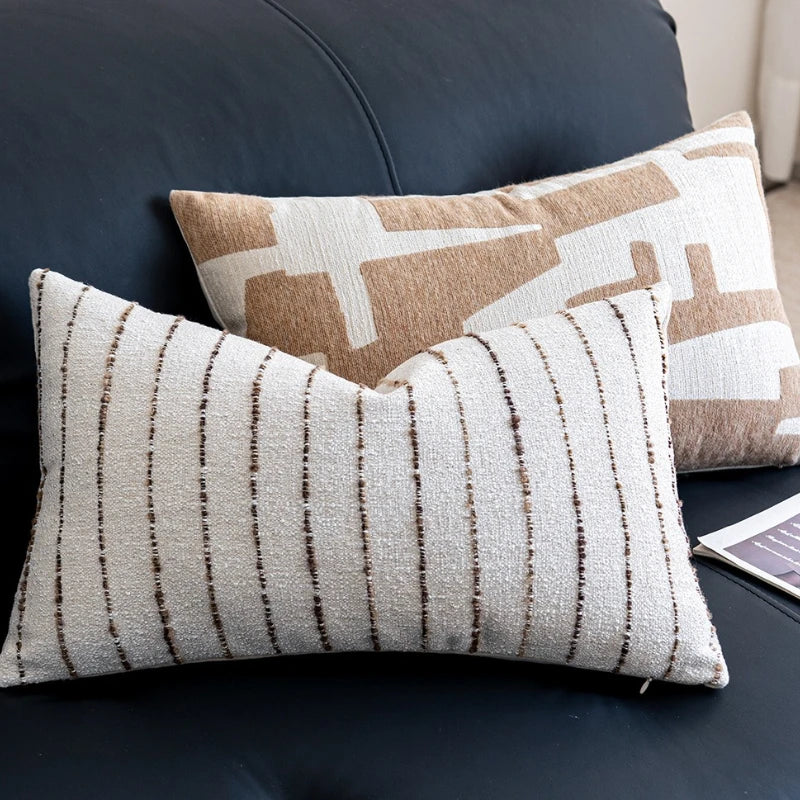 housse coussin polyester géométrique moderne beige blanc decoration intérieure canapé chaise voiture