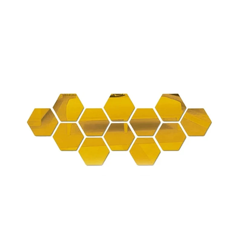 miroirs hexagonaux adhésifs modernes gris clair doré noir brillants 12 pièces