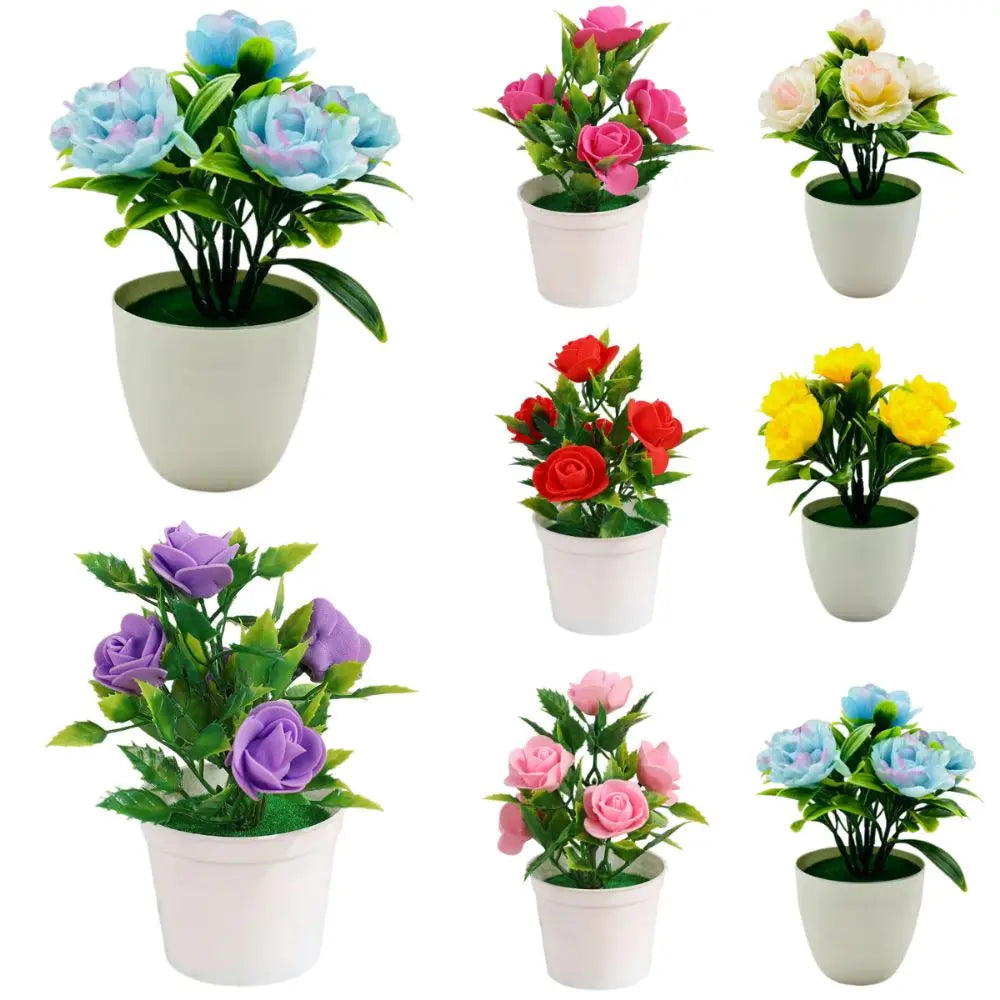 bouquet artificiel roses couleurs variées pot blanc décoration intérieure moderne minimaliste