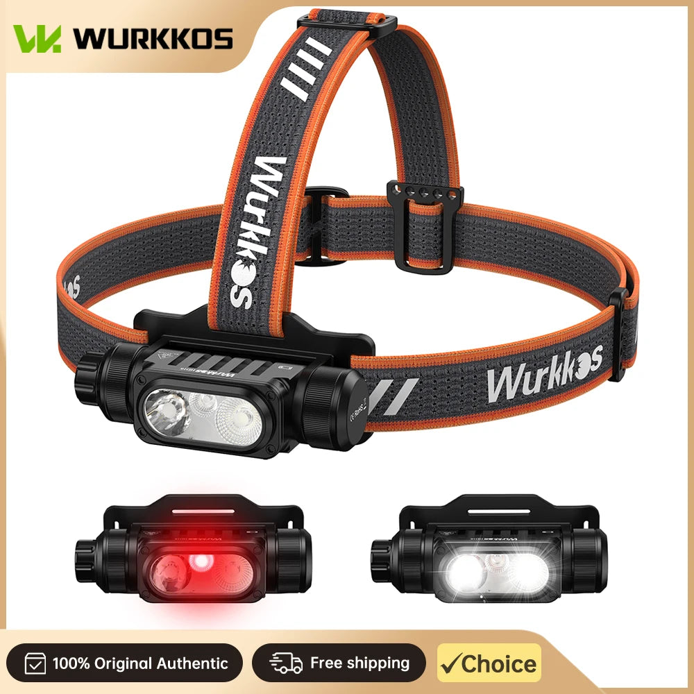 lampe frontale led noir orange rayures wurkkos clip magnétique modes lumiere bas moyen haut