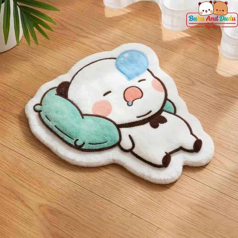 tapis peluche ours endormi dessin animé blanc marron bleu vert cartoon doux confortable chambre
