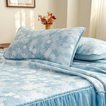 taies d'oreiller jacquard bleu clair fleurs blanches respirantes été douces 48x74cm modernes