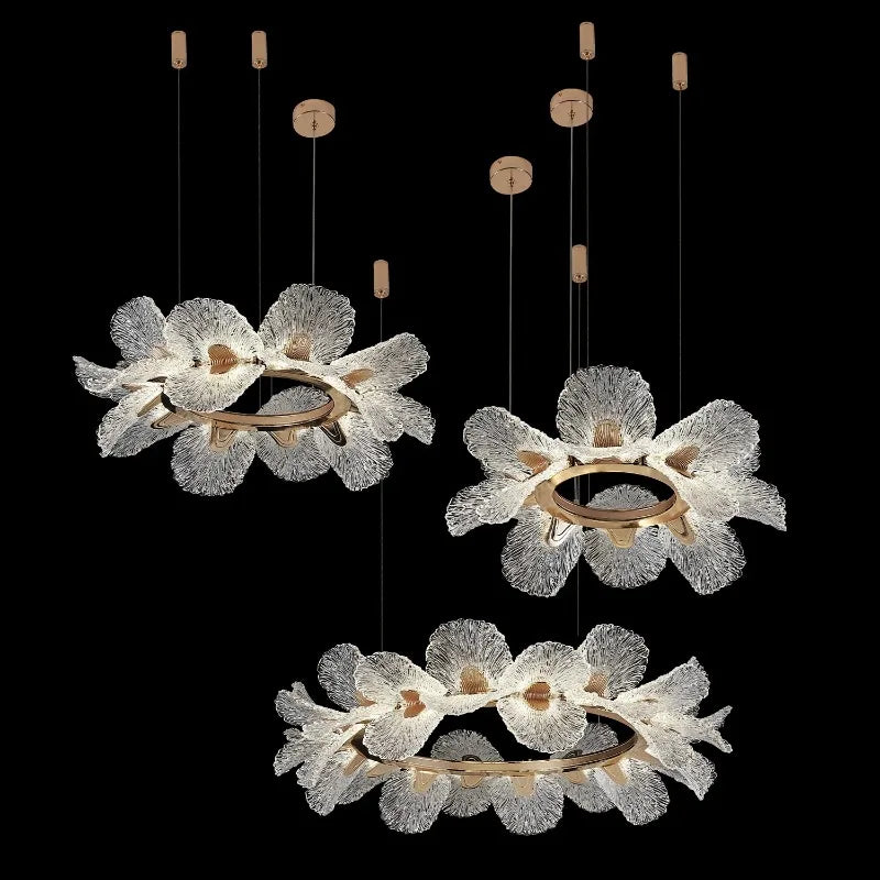 Suspension lumineuse cristal blanc doré fleurs relief moderne élégante chambre salon