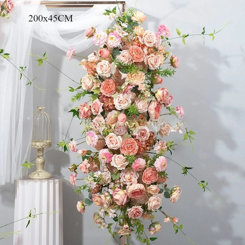 arche decorative fleurs artificielles hortensia rose blanc romantique intérieur anniversaire mariage