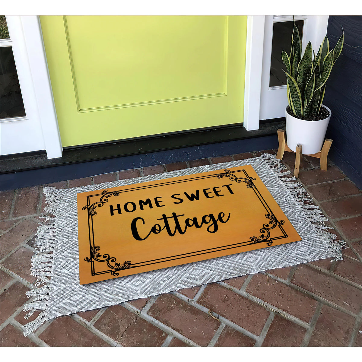 tapis d'entrée orange lettres noires motif floral résistant antidérapant intérieur extérieur