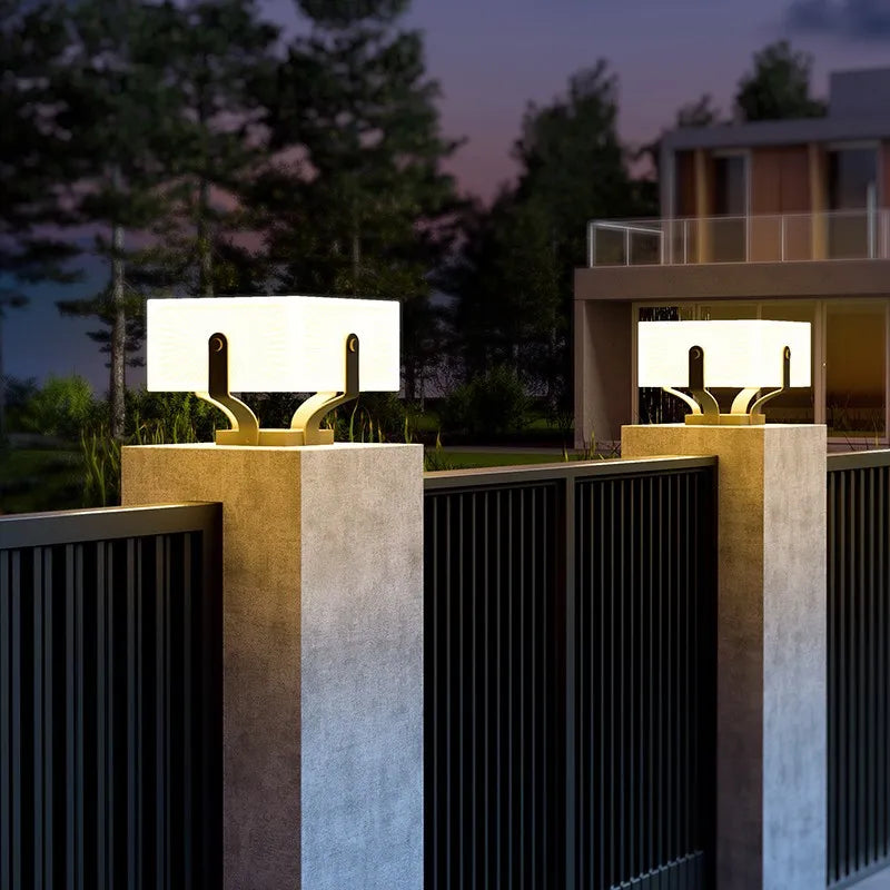 lampe solaire extérieure ip55 led contemporaine minimaliste blanc doré noir