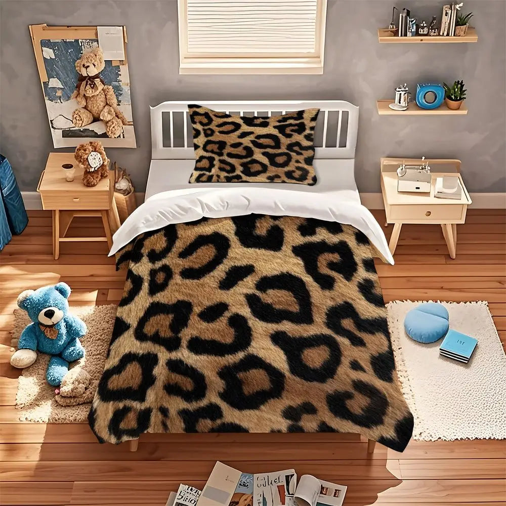 housse couette motif léopard moderne literie taies oreiller ensemble duvet polyester