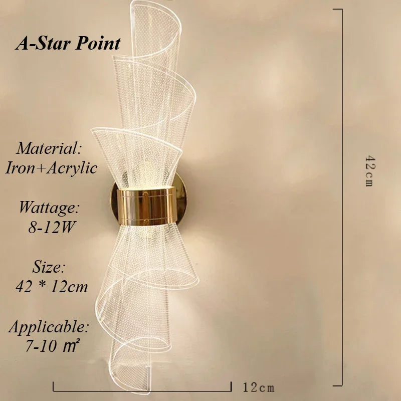 applique murale moderne blanc doré spirales ondulées led translucide chambre salon