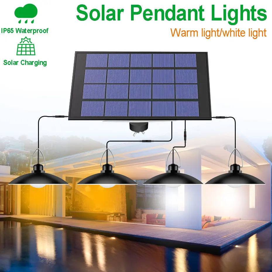 lampe suspendue solaire moderne panneaux bleus crochets câble noir extérieur jardin led ip65 abs
