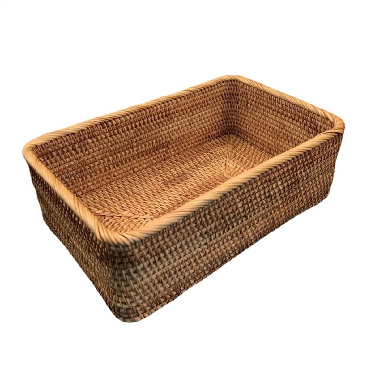 panier tressé main marron clair rustique rangement fruits thé cosmétiques kitchenware maison