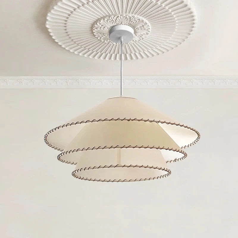 lampe suspendue moderne beige clair bord doré chaîne métallique 40cm 50cm 60cm lumière chaude
