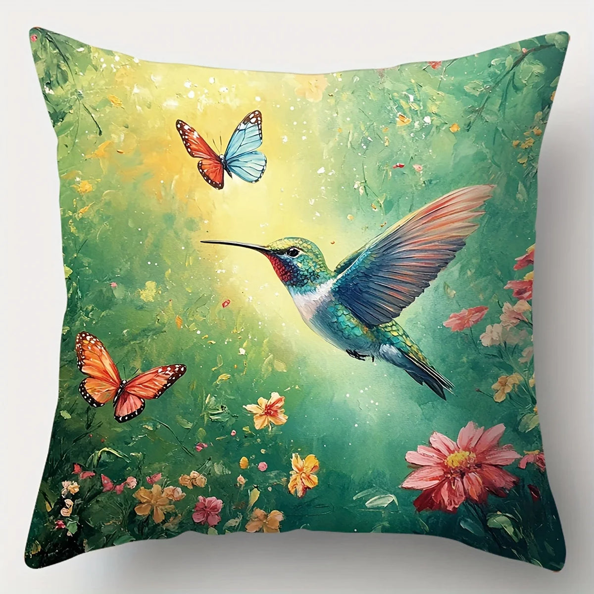 taies d'oreiller imprimées motifs fleurs colibris modernes polyester peachskin 40x40cm 45x45cm 50x50cm 60x60cm decoration
