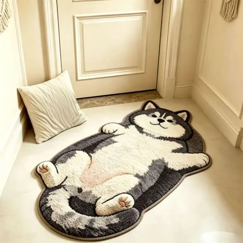 tapis sol doux motif chat gris blanc moelleux antidérapant salle bain chambre salon