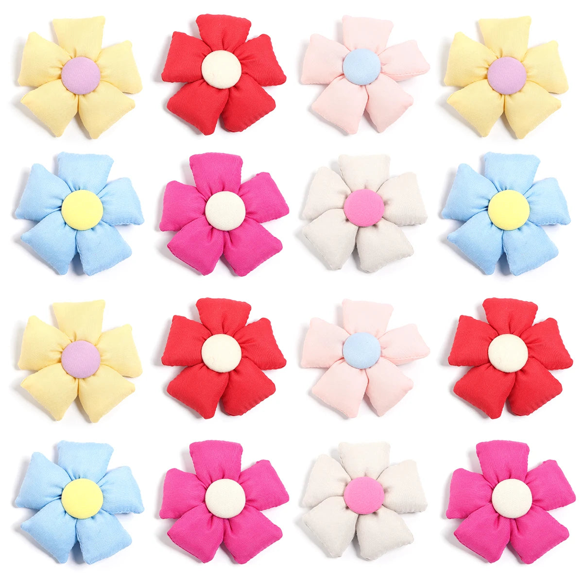 fleurs décoratives tissu plissé bleu rouge rose jaune blanc décoration enfantine 7cm