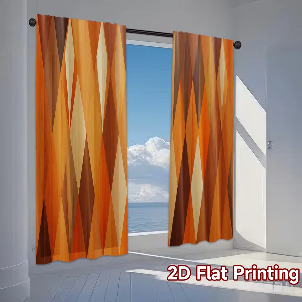 rideau imprimé géométrique orange marron salon moderne triangles opaques