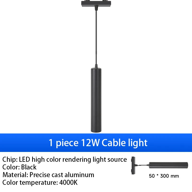 rail lumière suspendue moderne aimants noir ampoules led 12w 24w spotlight floodlight grille light