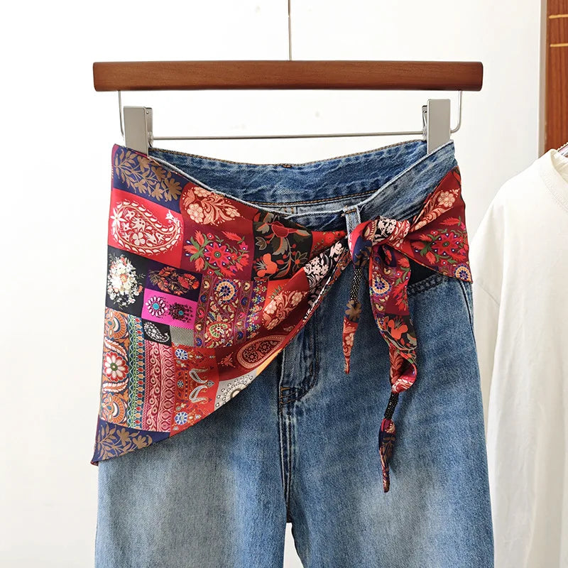 foulard femme soie motif floral patchwork boho chic accessoire tête cou taille