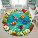 tapis rond géométrique moderne polyester bleu orange blanc floral thème marin 80x80cm