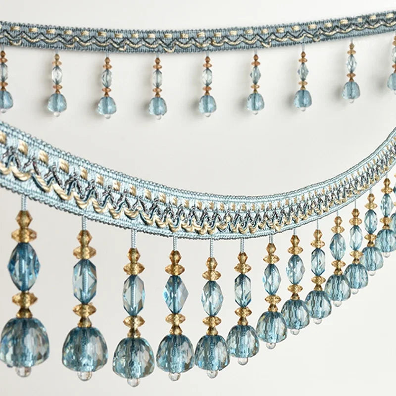ruban brodé pendantes bleu marron beige rose doré élégant semi transparent rideau décoration maison