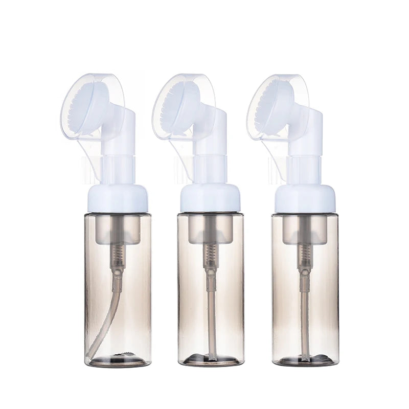 flacon mousse voyage 60 ml distributeur savon liquide brosse visage silicone transparent blanc rechargeable