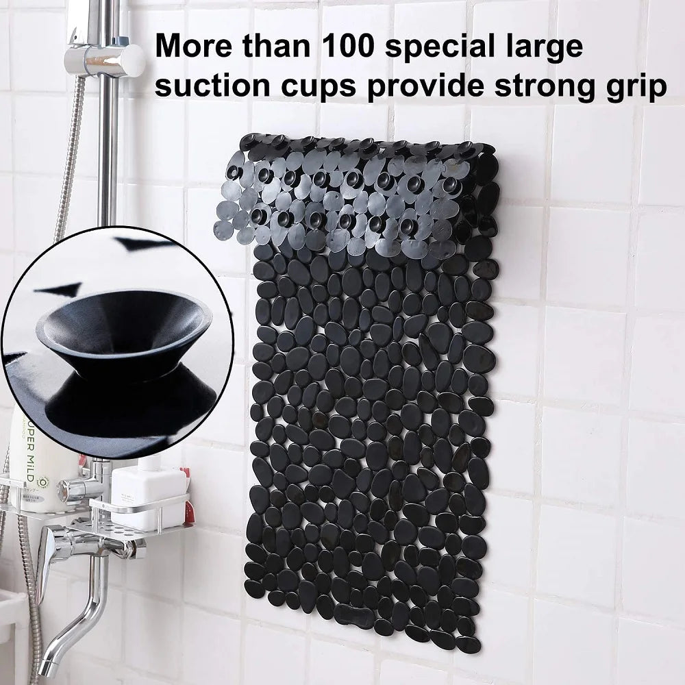 tapis bain antidérapant moderne gris clair succion cup lavable machine cailloux texturé salle bain