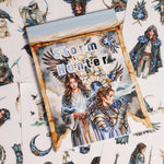 autocollants fantaisie personnages oiseaux floraux transparent adhésif bleu gris blanc noir scrapbooking décoration verre