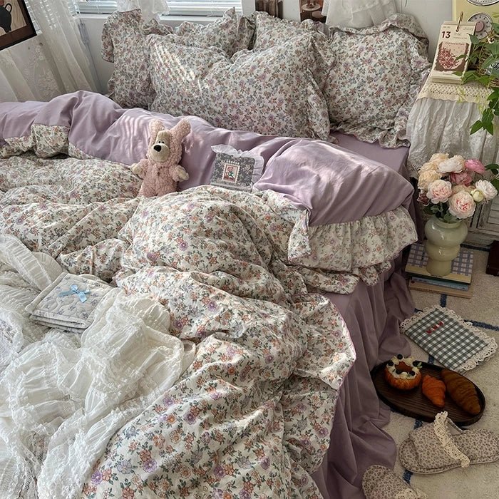 parure lit complète fleurs vintage princesse housse couette drap taies oreillers