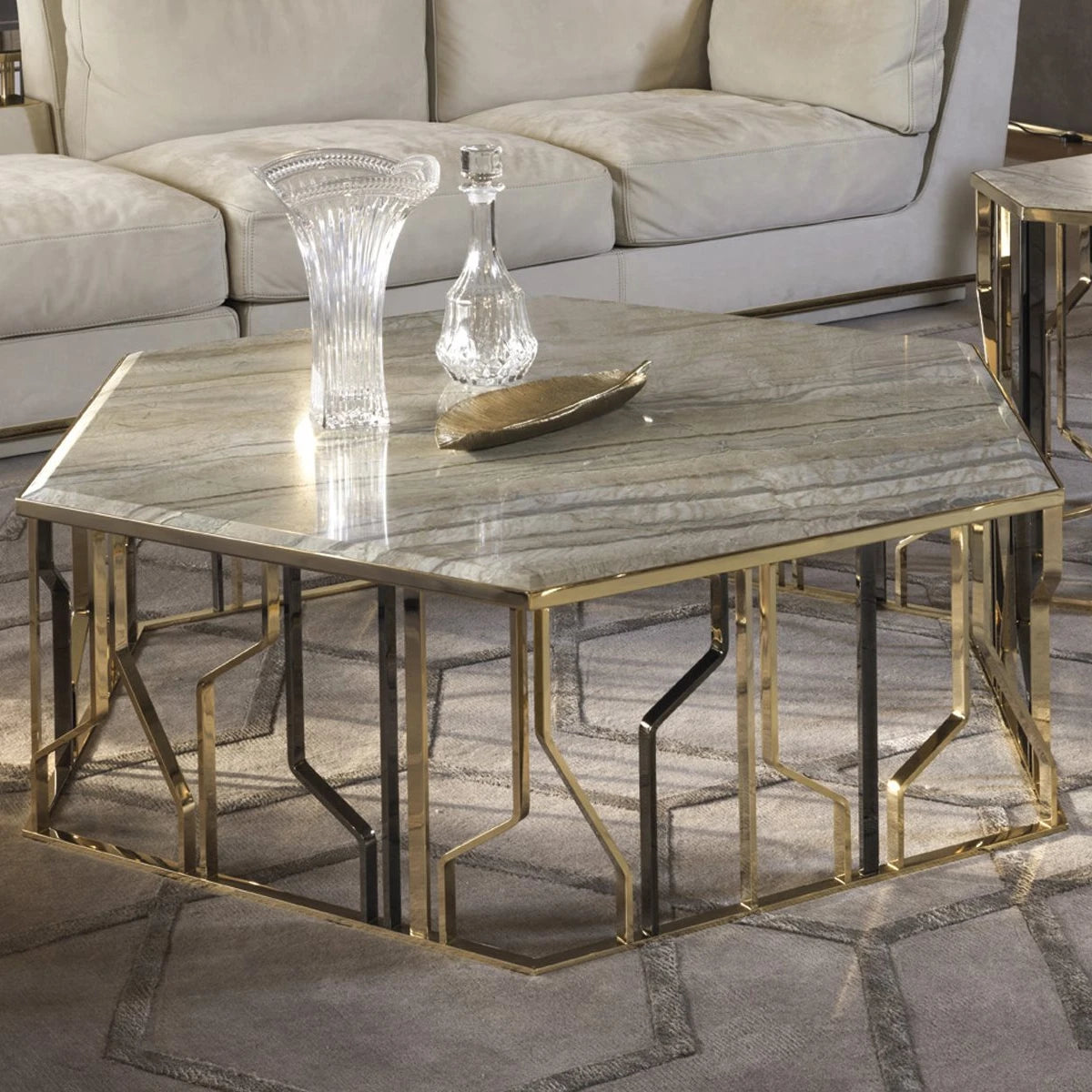 table basse moderne élégante marbre gris métal doré alliage aluminium