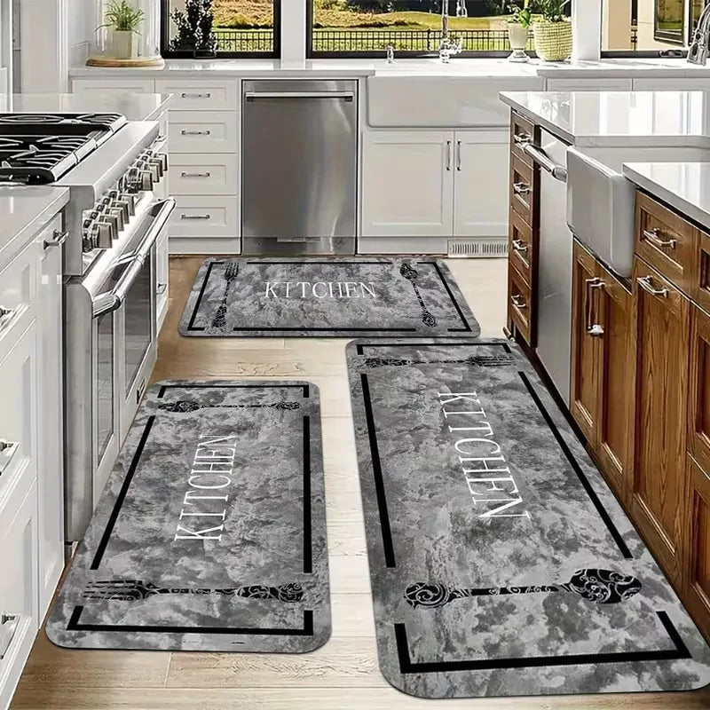 tapis cuisine gris noir marbré floral antidérapant moderne intérieur extérieur