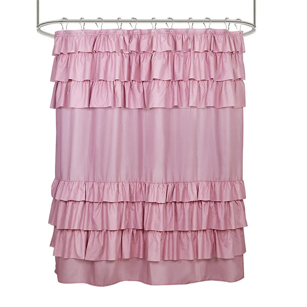 rideau douche blanc volants gris rose classique opacité anneaux métalliques respectueux environnement moderne
